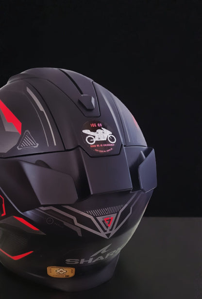 ICE QR code in the shape of a motorcycle.