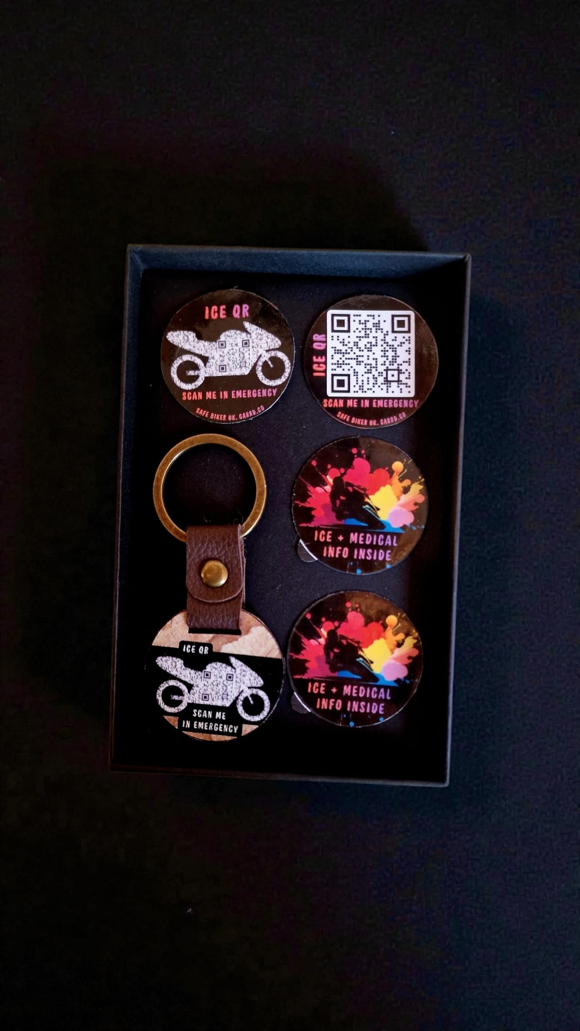 ICE QR code in the shape of a motorcycle.