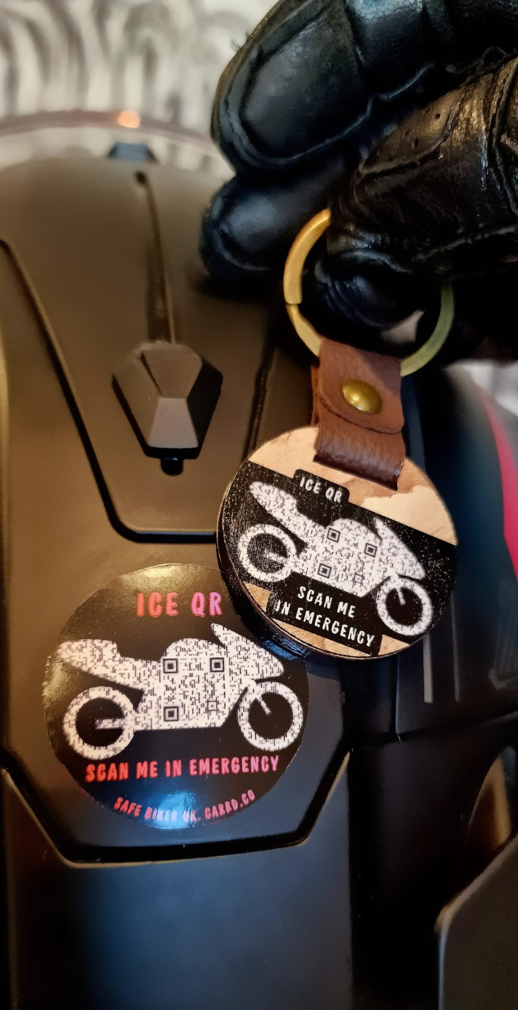 ICE QR code in the shape of a motorcycle.