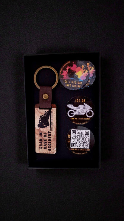 Rectangular keychain with brown text on stickers